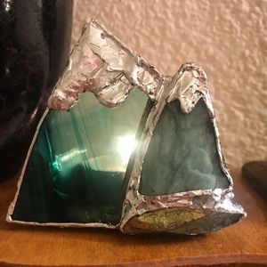 Green Aventurine & Stainglass Tealight Holder ooak